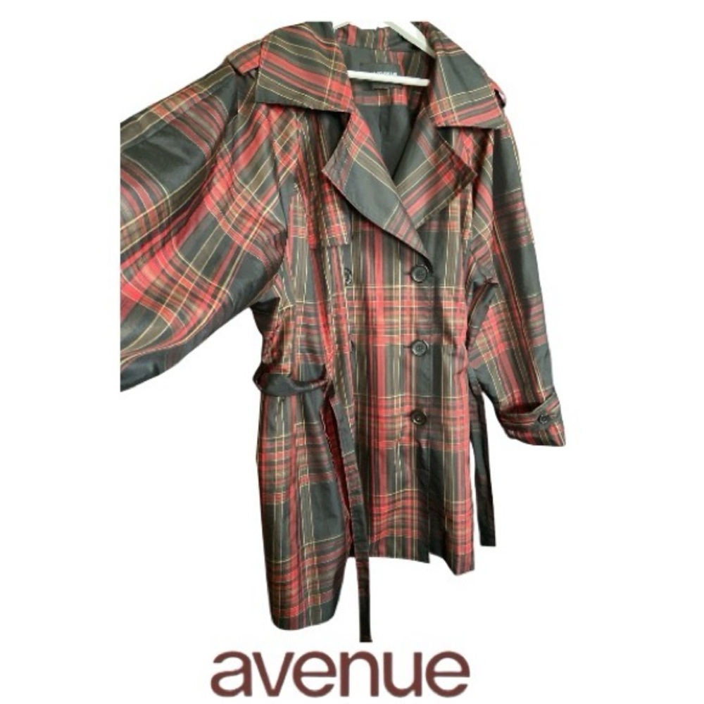 26/28 AVENUE Women’s Plus Plaid Double-Breasted Trench Coat with Belt